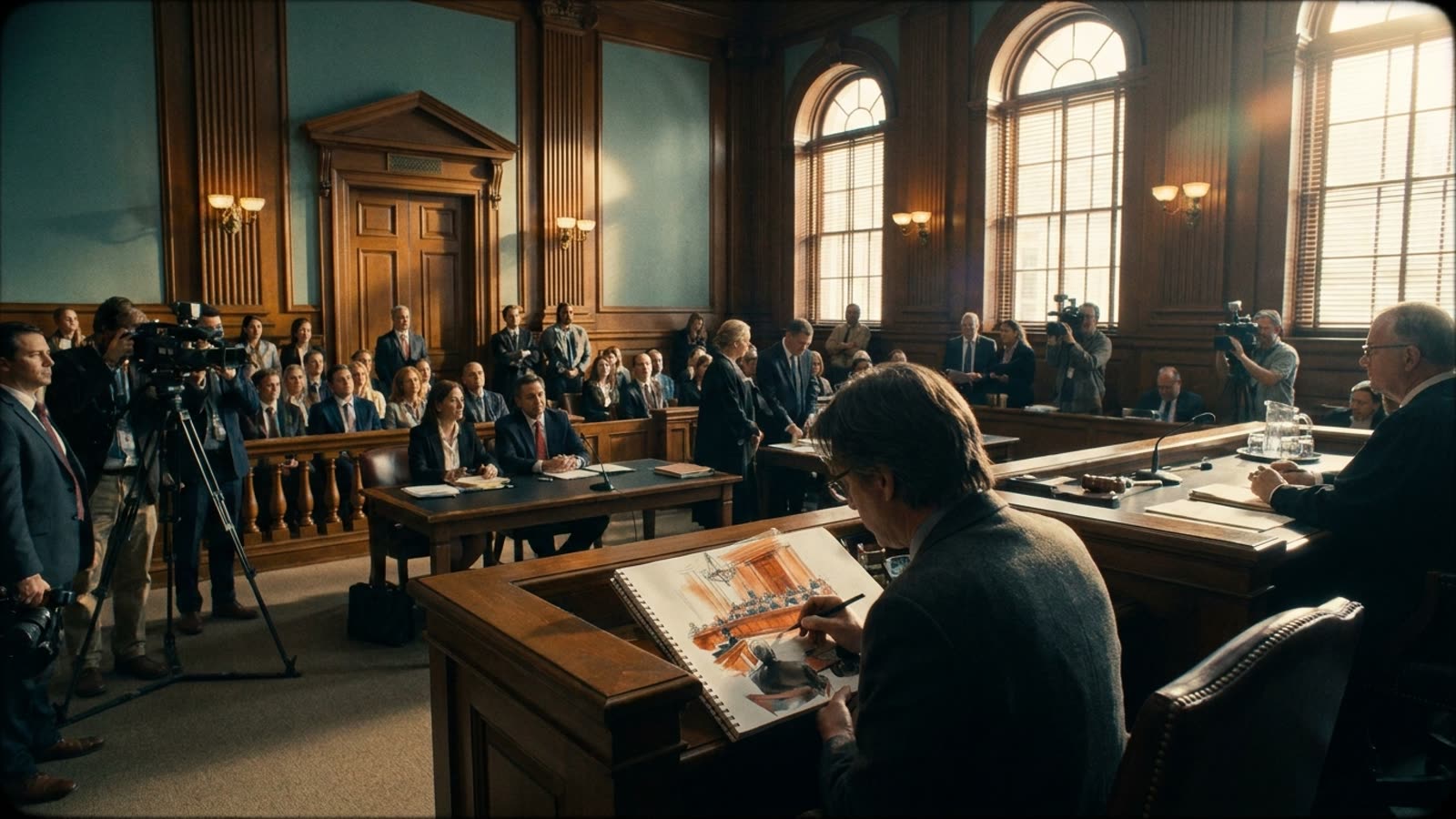 The courtroom sketch artist is not dying. It is evolving into something stranger.