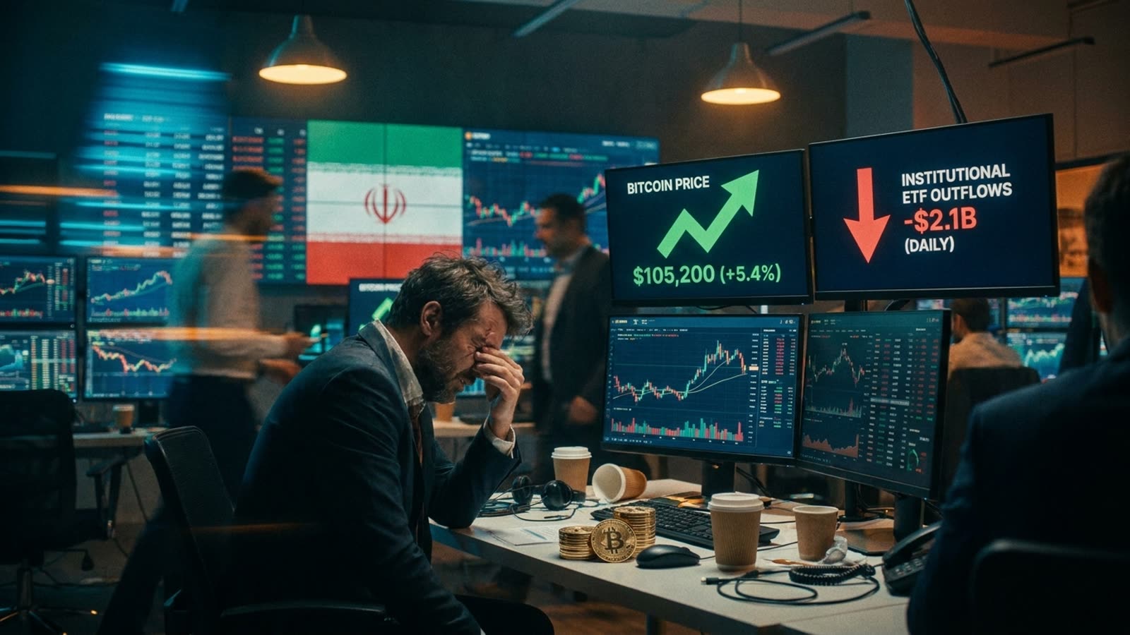 Bitcoin rallies on geopolitical relief while its own investors flee. The contradiction tells you everything about crypto's identity crisis.