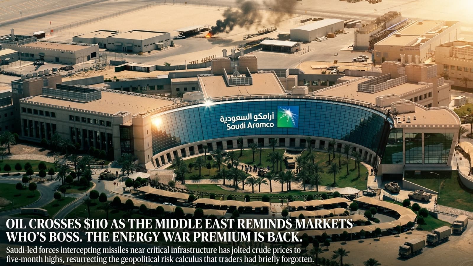 Oil crosses $110 as the Middle East reminds markets who's boss. The energy war premium is back.