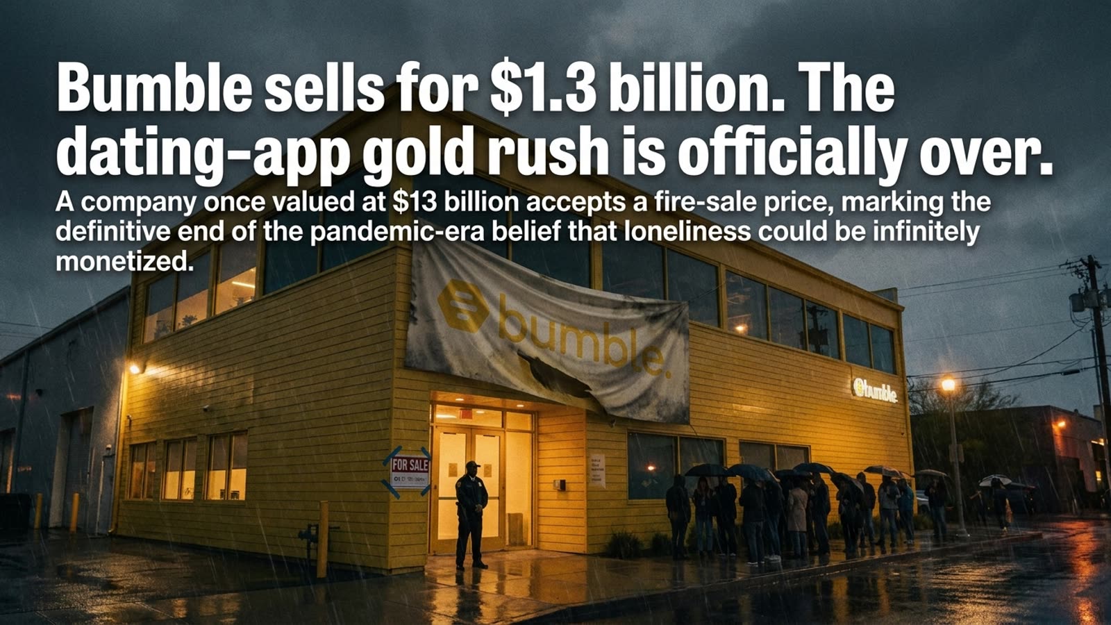 Bumble sells for $1.3 billion. The dating-app gold rush is officially over.