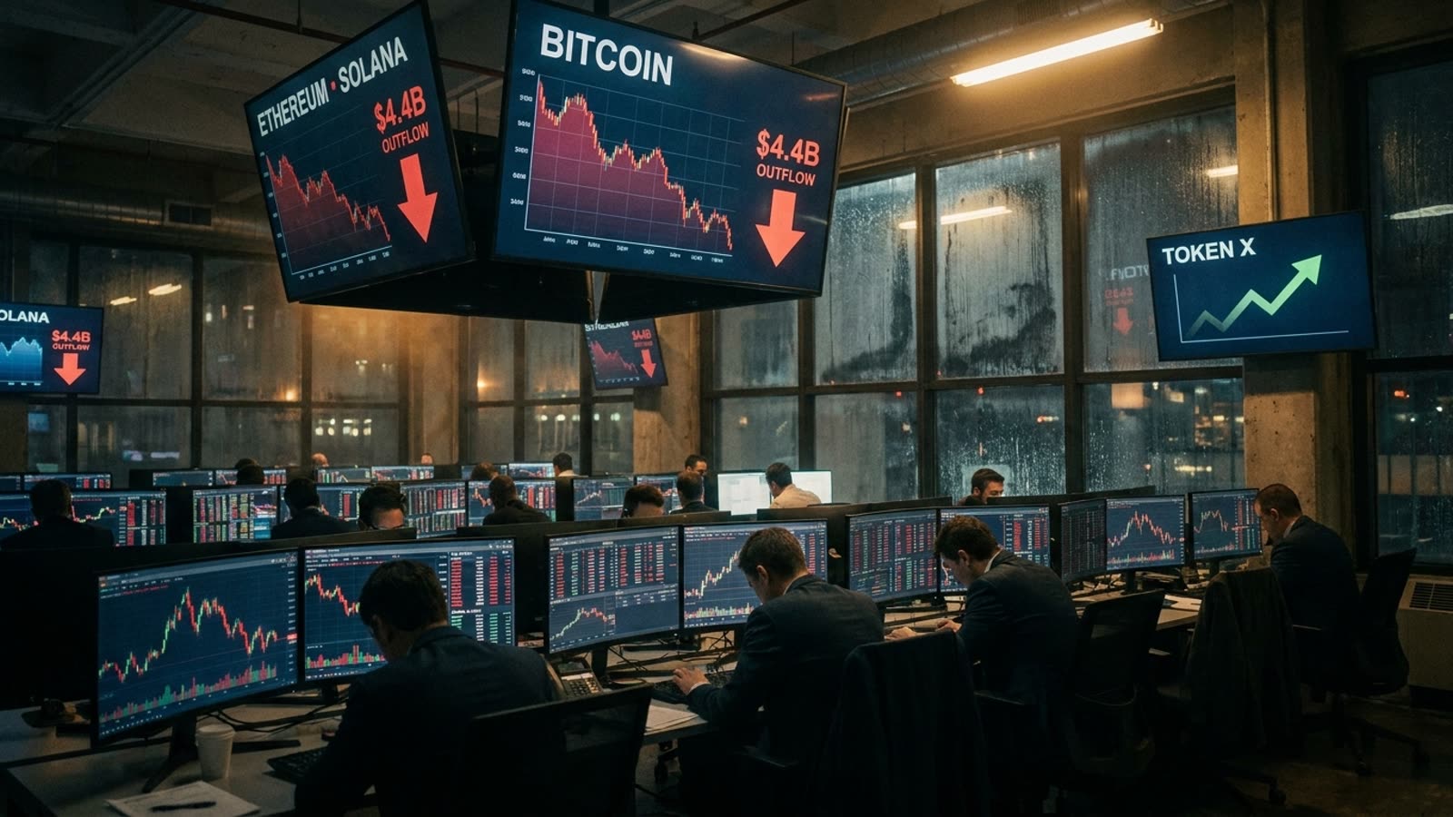 Crypto ETFs have bled $4.4 billion in thirteen sessions. Only one token is in the green.