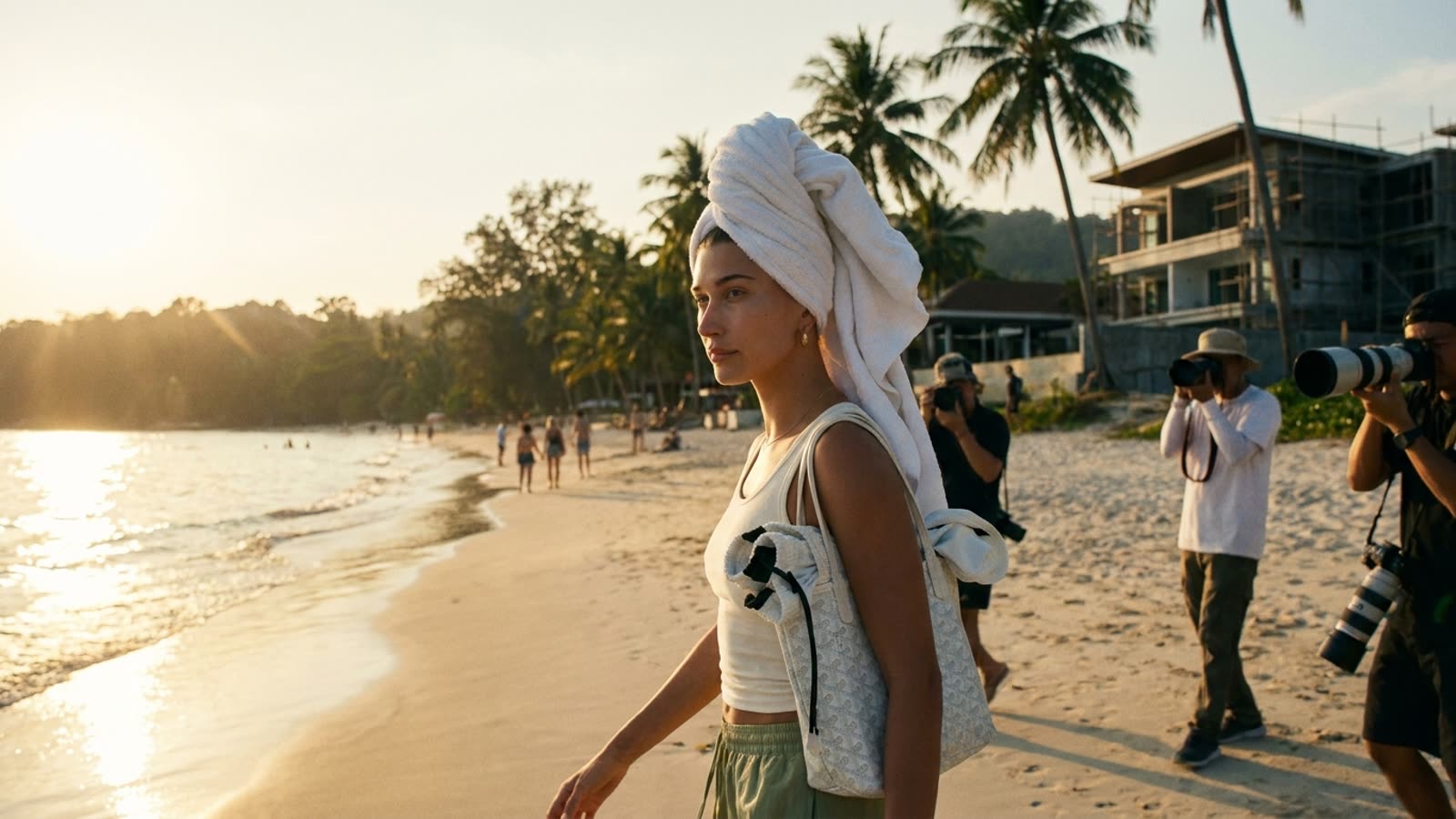Hailey Bieber's Beach Moment Arrives Right on Schedule. The Rhode Founder Knows Exactly What She's Doing.