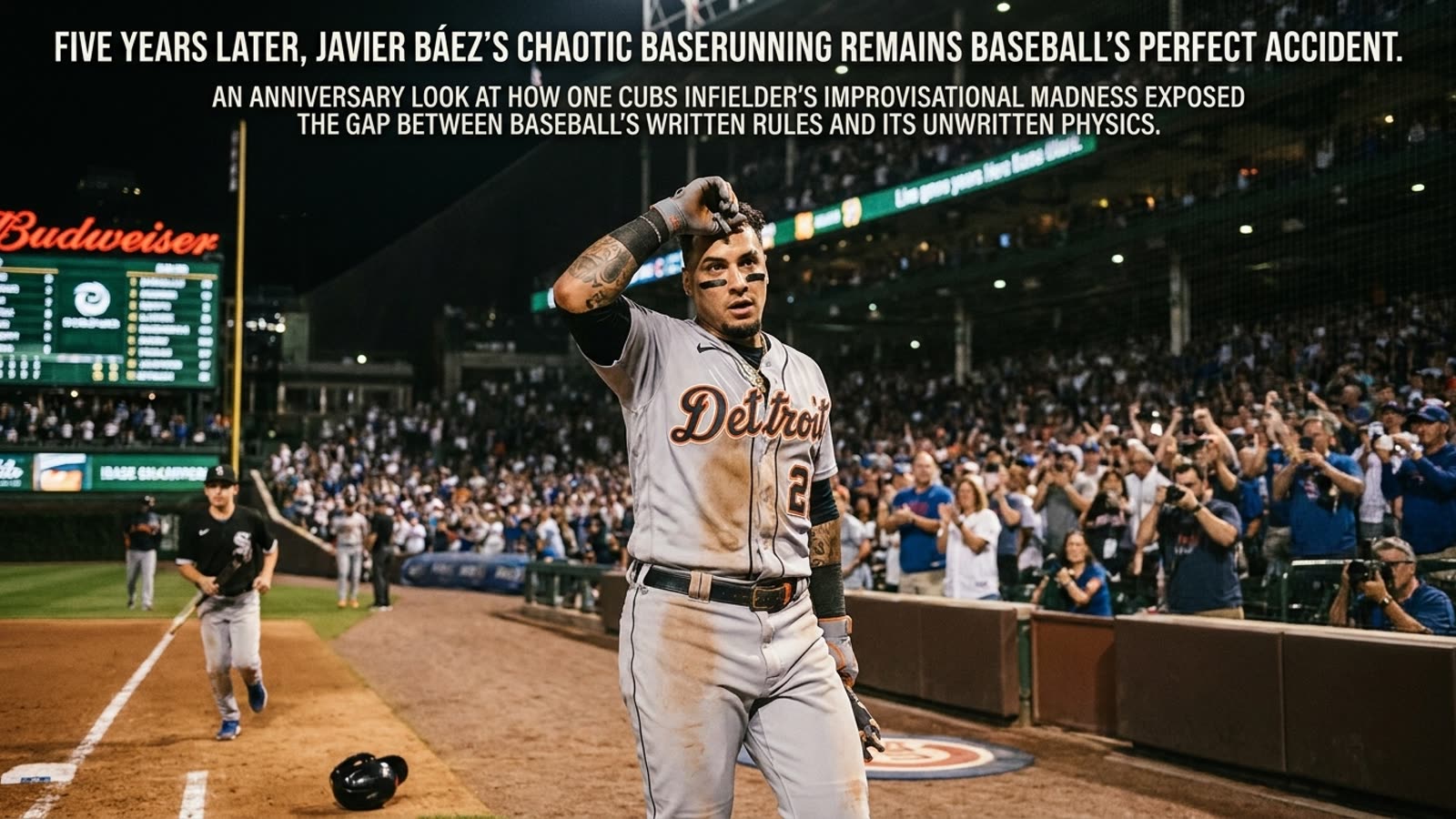 Five years later, Javier Báez's chaotic baserunning remains baseball's perfect accident. The play that broke every rule and still worked.