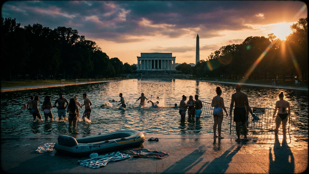 The Lincoln Memorial Reflecting Pool Has Become Washington's Hottest Unofficial Beach. The National Park Service is not amused.