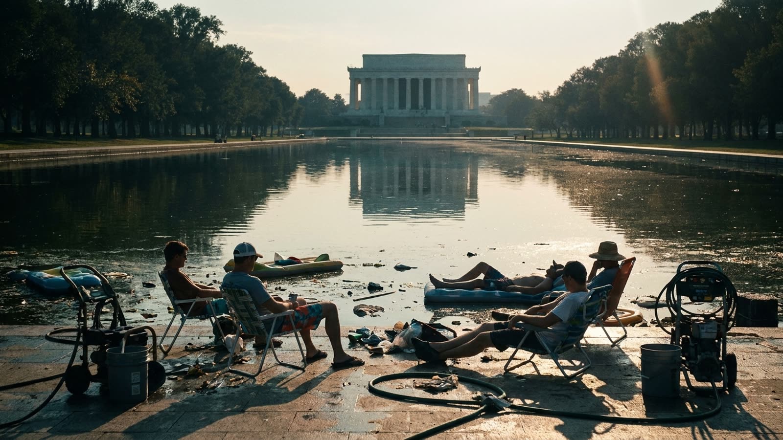 The Reflecting Pool's Annual Indignity. America's most solemn mirror gets a post-party scrub.