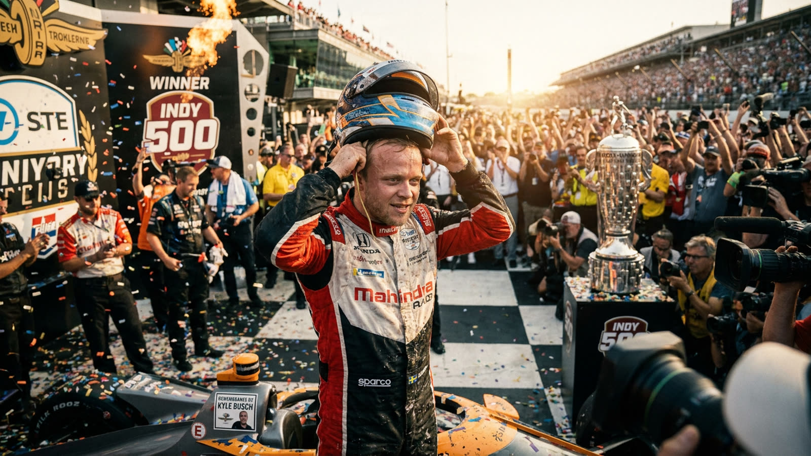 Felix Rosenqvist wins the closest Indianapolis 500 in history. The margin was 0.02 seconds.
