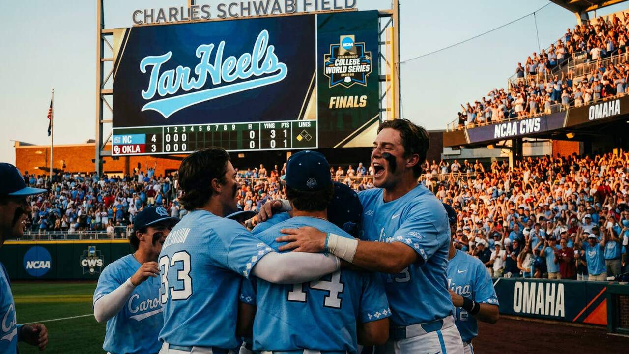 North Carolina reaches the College World Series finals. The Tar Heels haven't won a baseball title since 1960, and Oklahoma stands in their way.