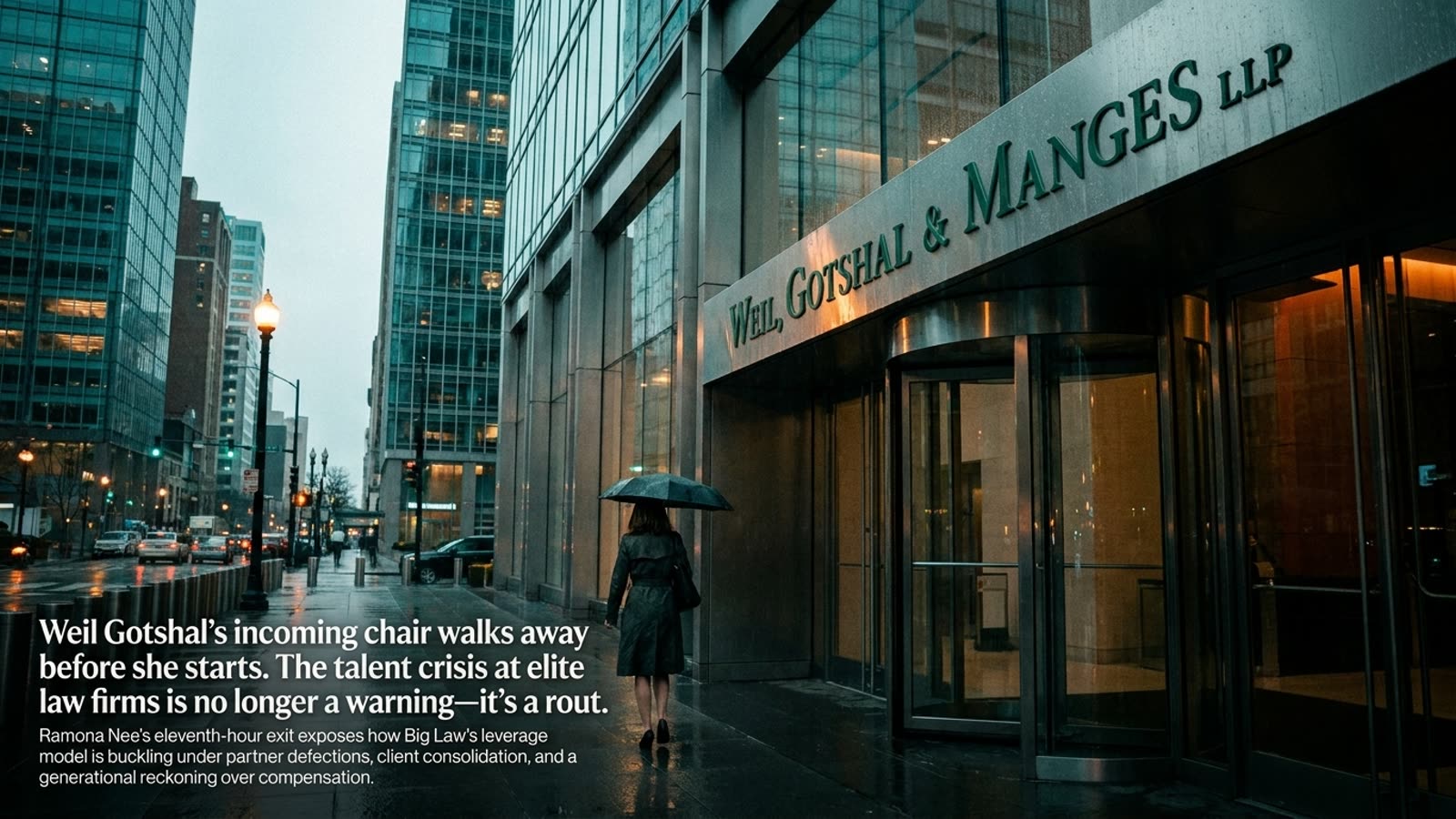 Weil Gotshal's incoming chair walks away before she starts. The talent crisis at elite law firms is no longer a warning—it's a rout.