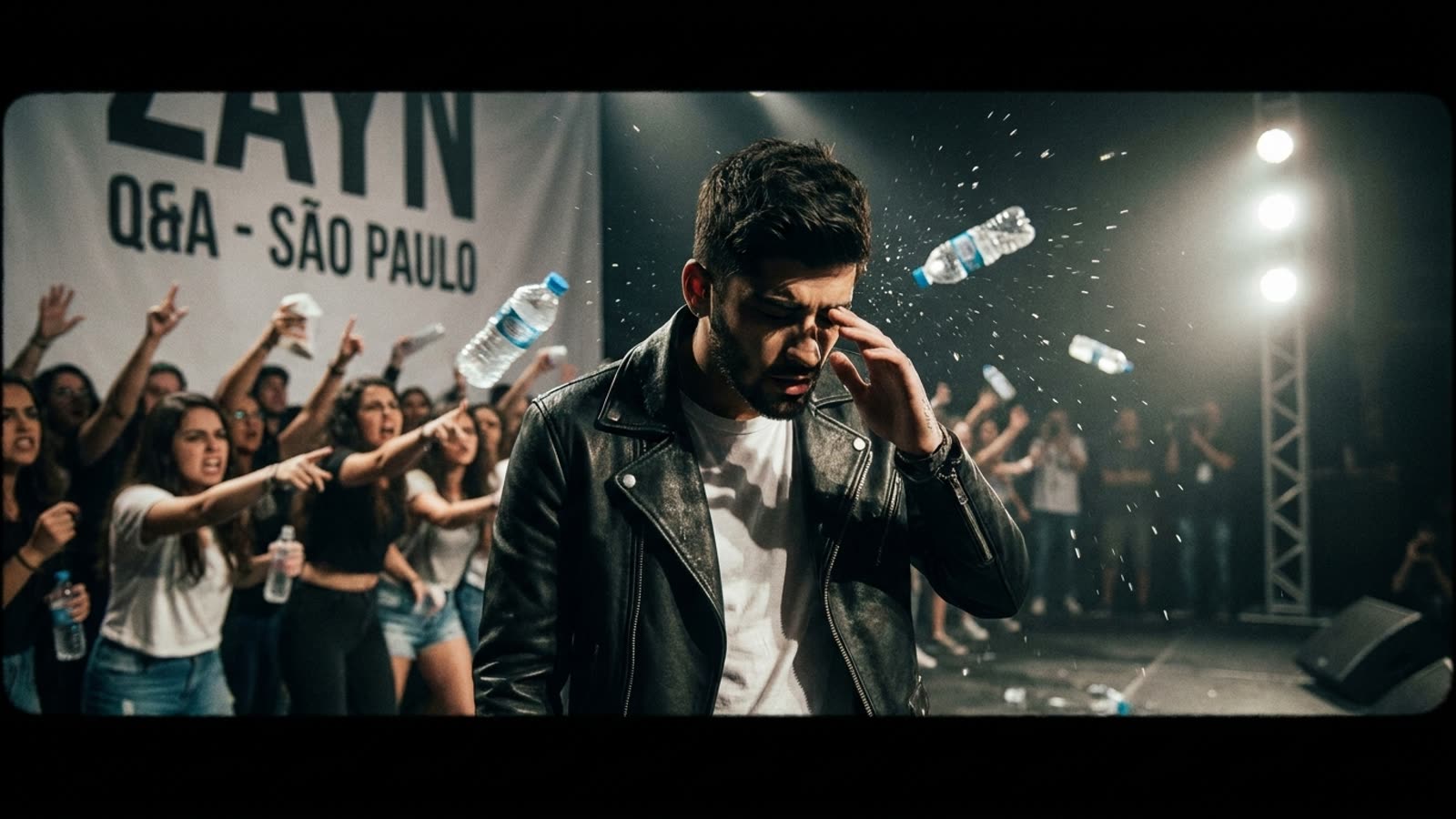 Zayn Malik got pelted with water bottles at a Q&A event. The parasocial contract is officially void.