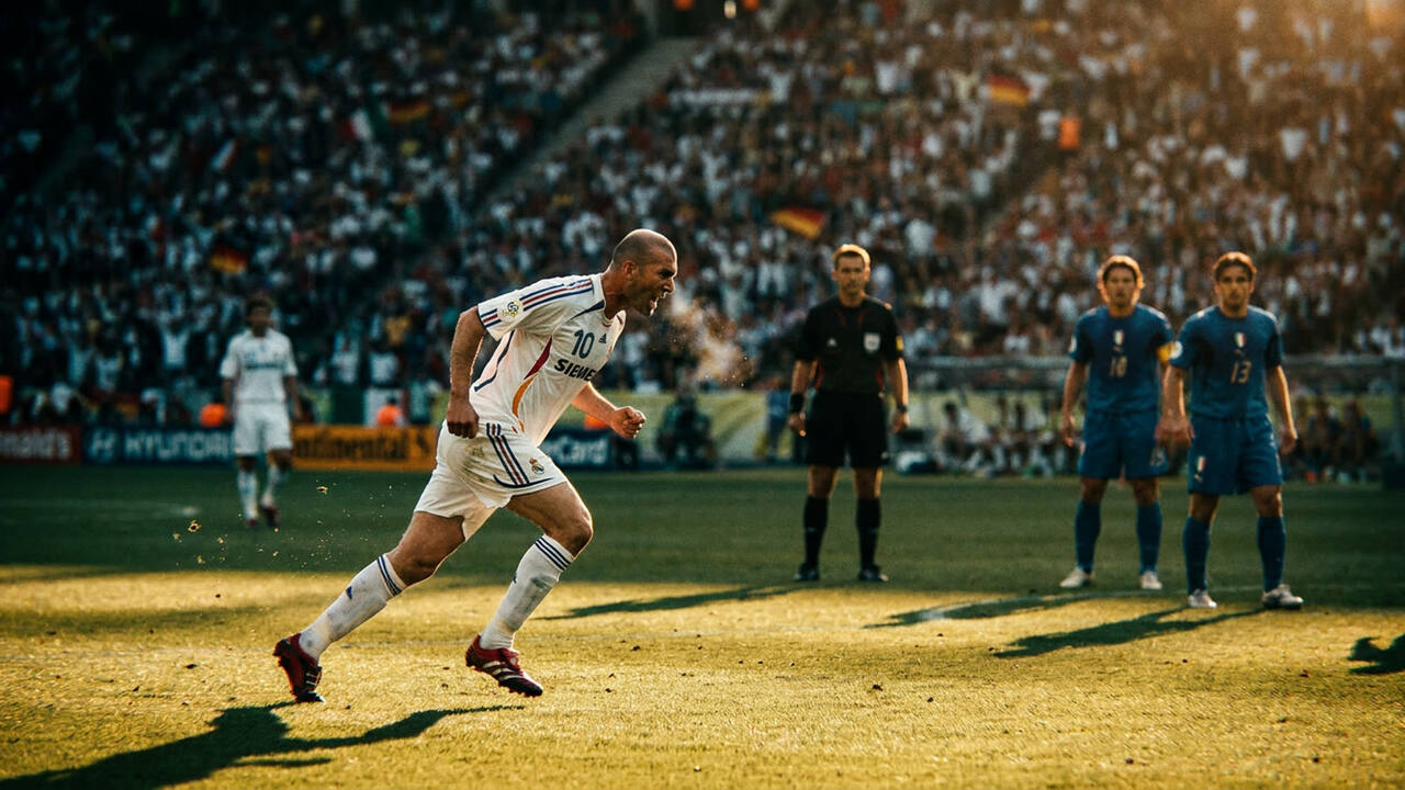 The most famous exit in football history. Zinedine Zidane's headbutt remains inexplicable, which is why it endures.